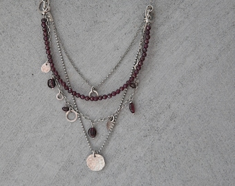 Granat Halskette, mehrreihige Halsketten-Set für Frauen, Boho Halskette, Granat Schmuck, Multistrang Halskette, jetzt im Trend, Valentinstag Geschenk