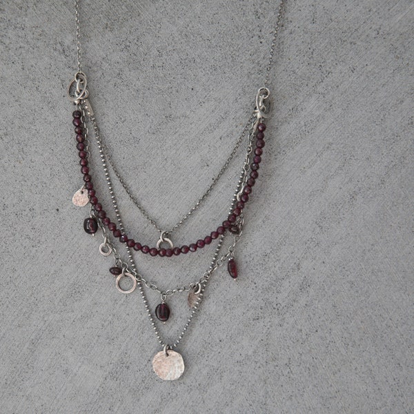 Garnet necklace, layered necklace set for women, boho necklace, garnet jewelry, multistrand necklace, trending now, valentines day gift