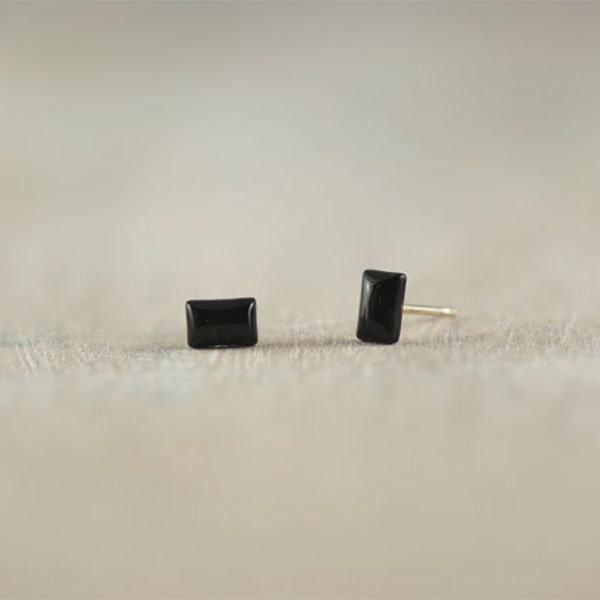 Black onyx stud earrings, rectangle stud earrings, sterling silver tiny ear studs, small simple modern everyday earrings, sylwiaartgallery