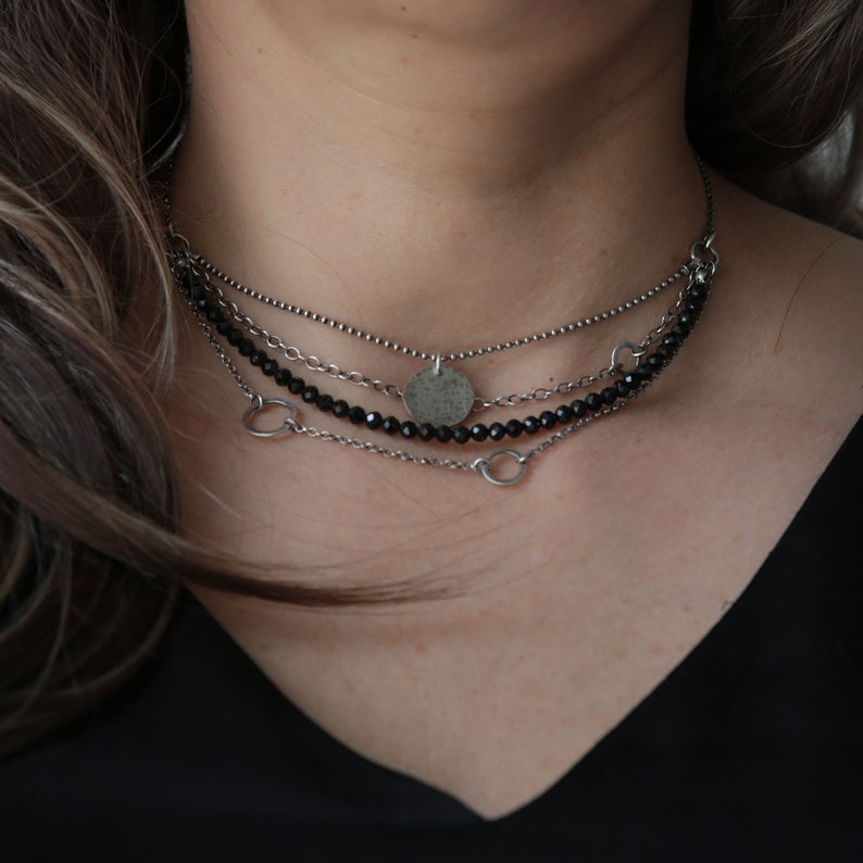 Black tourmaline necklace for women, boho necklace, tourmaline jewelry, multistrand necklace, layered necklace, Valentines day gift image 7