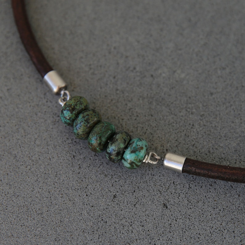 Turquoise necklace for men, leather necklace, mens necklace, boyfriend gift, mens jewelry,gift for men,mens gift, 30th birthday gift for him image 6