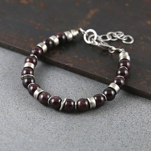 Handmade Garnet Bracelet: Oxidized Sterling Silver, Adjustable Artisan Jewelry