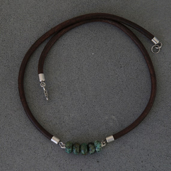 NATURAL TURQUOISE Leather Cord Necklace 250v