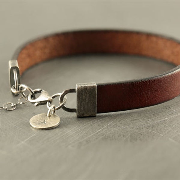 Personalized Mens Leather Bracelet: Sterling Silver Clasp