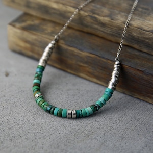 Natural turquoise and sterling silver necklace for women, Turquoise bar silver necklace, Birthstone necklace, Birthday gift, Gift for mom