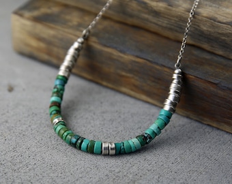 Natural turquoise and sterling silver necklace for women, Turquoise bar silver necklace, Birthstone necklace, Birthday gift, Gift for mom