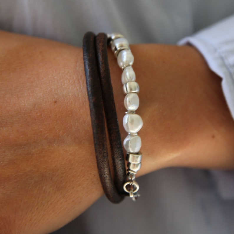 Pearls and Leather Bracelet. Multiwrap Bracelet. Womens Etsy Australia