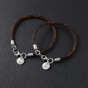 Ensemble de bracelets pour couple, bracelets en cuir assortis, bracelets en argent et en cuir, cadeau du 7e anniversaire pour homme, cadeau de la Saint-Valentin pour lui image 8