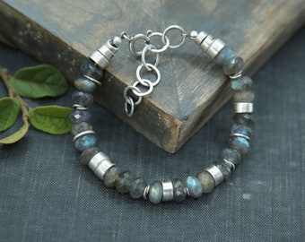 Labradorite bracelet, oxidized sterling silver bracelet for women, bohemian bracelet for her, everyday unique handmade jewelry