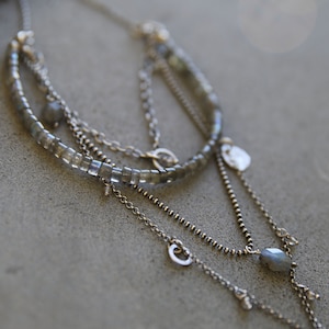 Labradorite necklace sterling silver, layered necklace for women, boho necklace gift for her, multistrand necklace, charm necklace