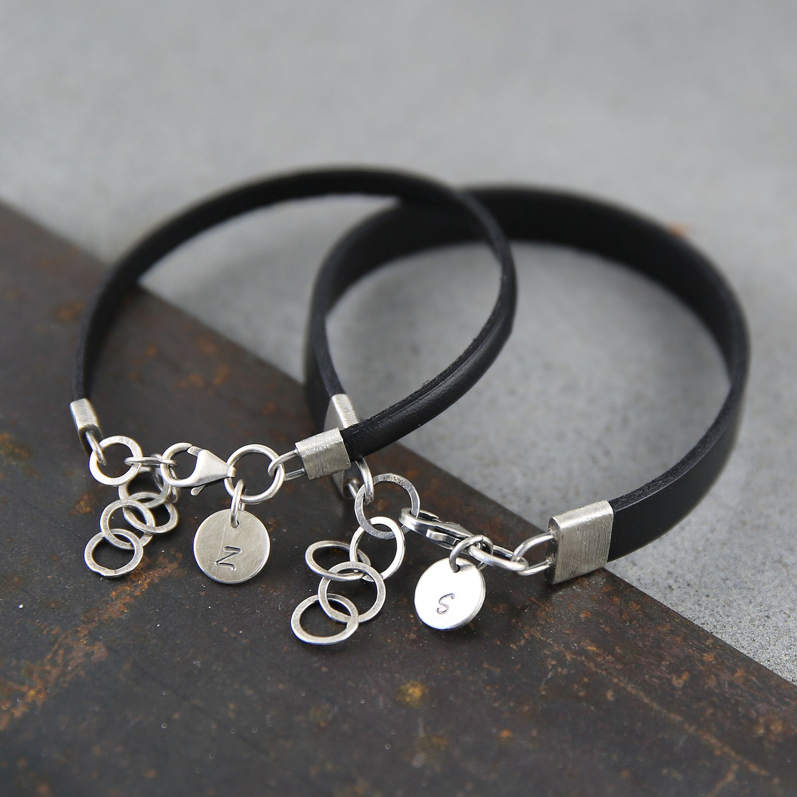 His and Her Bracelets Leather Bracelets Sterling Silver Etsy Sweden