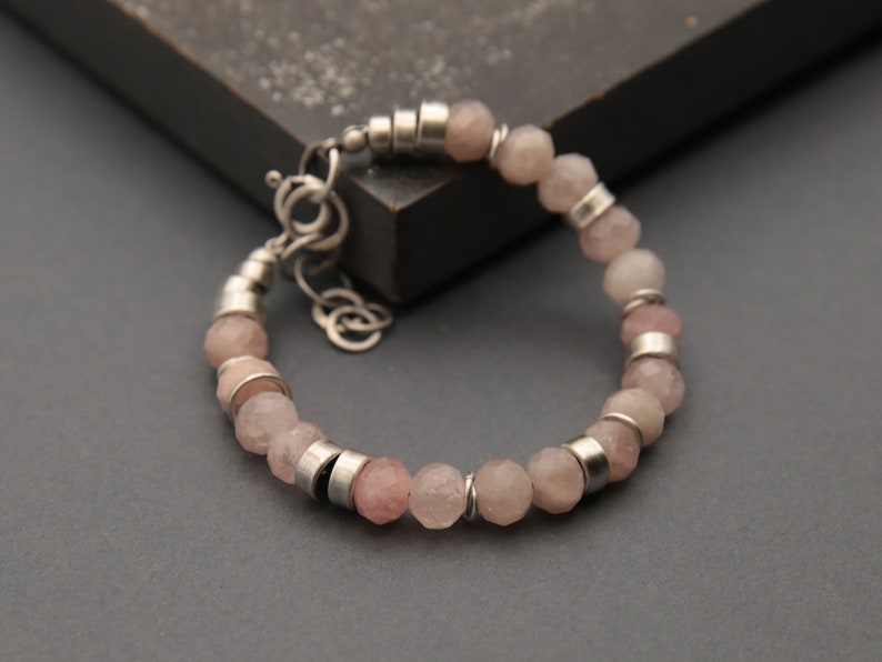 Rose quartz bracelet, January birthstone birthday gift for women, sterling silver love and friendship bracelet, luxury bracelet image 3