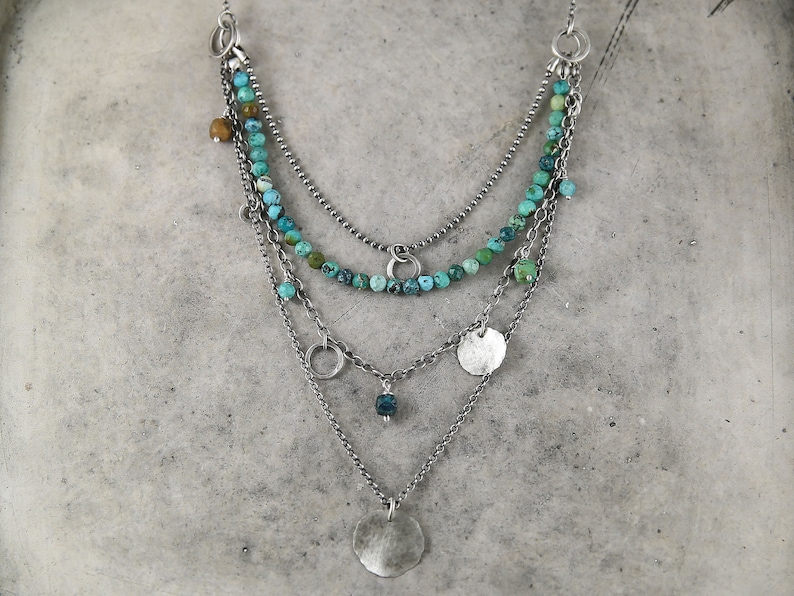 Turquoise layered necklace set for women, trending now bohemian necklace, unique necklace for best friends, Birthday gift for her image 2