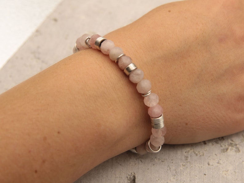 Rose quartz bracelet, January birthstone birthday gift for women, sterling silver love and friendship bracelet, luxury bracelet image 4