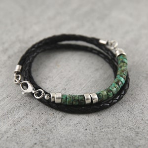 Afrikanisches Türkis und geflochtenes Lederarmband für Männer, Türkis Armband, Geburtstagsgeschenk für Ihn, Herrenarmband, Valentinsgeschenk für Ihn