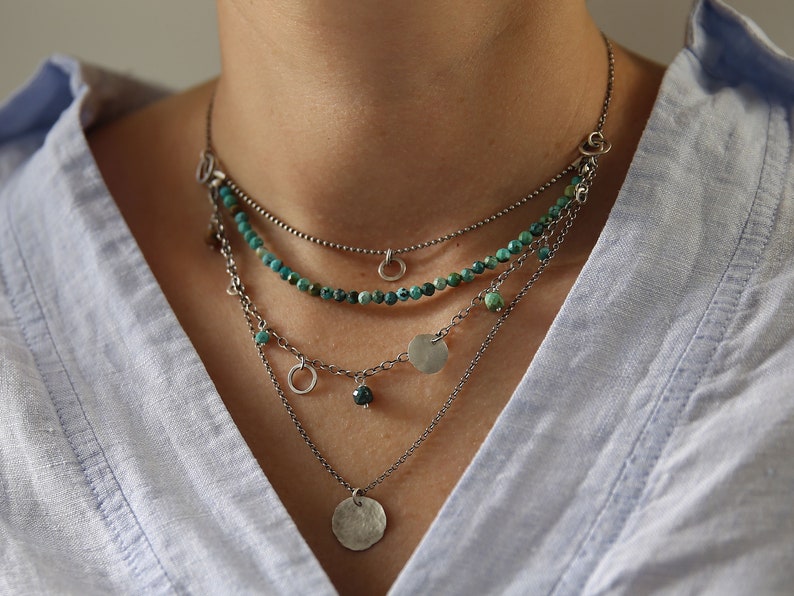 Turquoise layered necklace set for women, trending now bohemian necklace, unique necklace for best friends, Birthday gift for her image 1