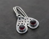 Metalwork earrings, sterling silver earrings, garnet earrings, christmas gift, simple earrings, dangle earrings, womens earrings, silver
