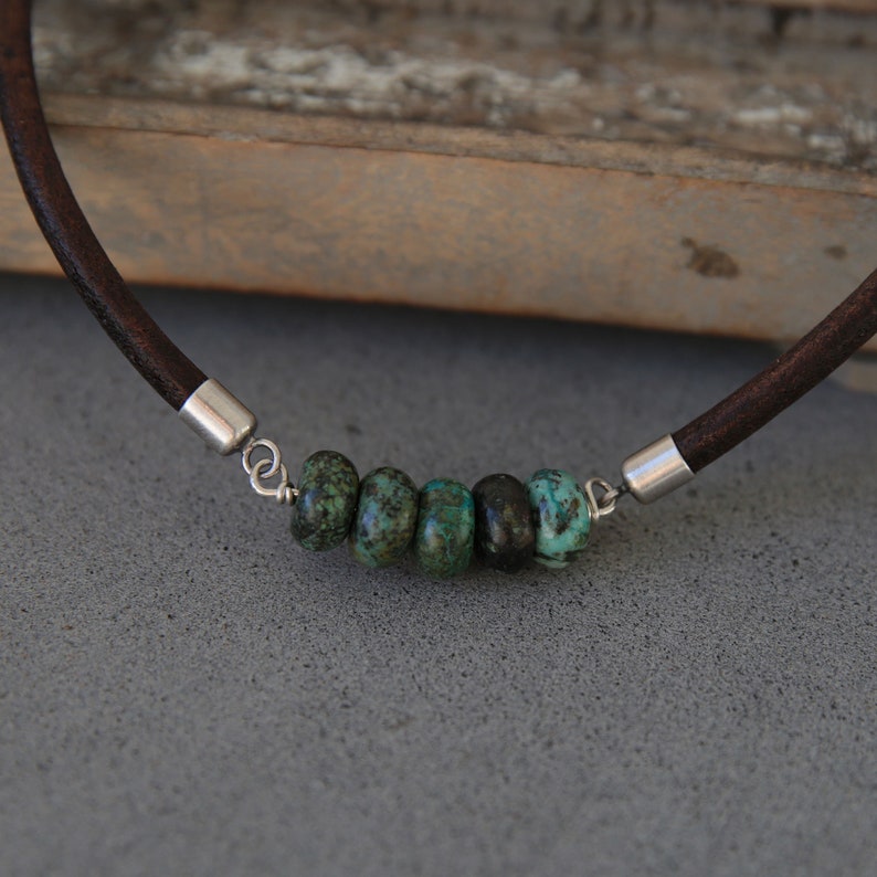 Turquoise necklace for men, leather necklace, mens necklace, boyfriend gift, mens jewelry,gift for men,mens gift, 30th birthday gift for him image 4