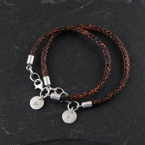 Ensemble de bracelets pour couple, bracelets en cuir assortis, bracelets en argent et en cuir, cadeau du 7e anniversaire pour homme, cadeau de la Saint-Valentin pour lui image 6