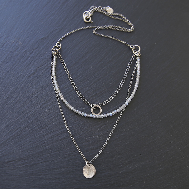 boho necklace gift for her Labradorite necklace boho jewelry necklace silver layered necklace for women bohemian multistrand necklace
