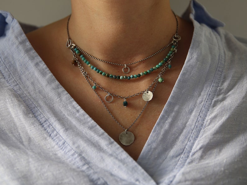 Turquoise layered necklace set for women, trending now bohemian necklace, unique necklace for best friends, Birthday gift for her image 9