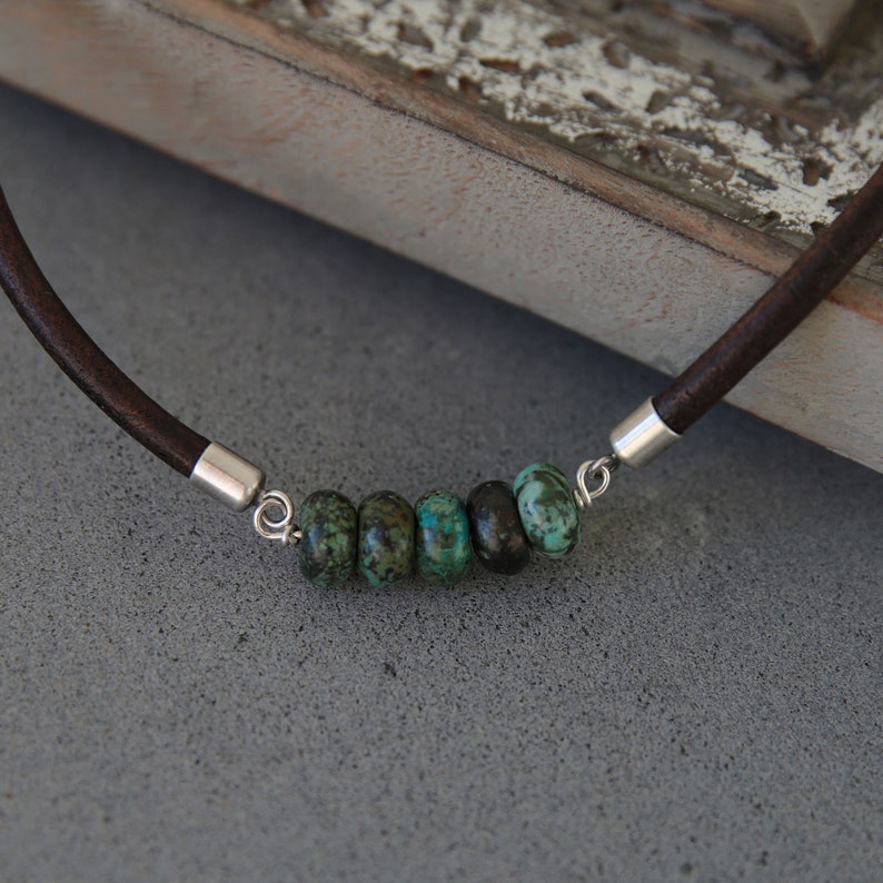 Turquoise necklace for men, leather necklace, mens necklace, boyfriend gift, mens jewelry,gift for men,mens gift, 30th birthday gift for him image 2