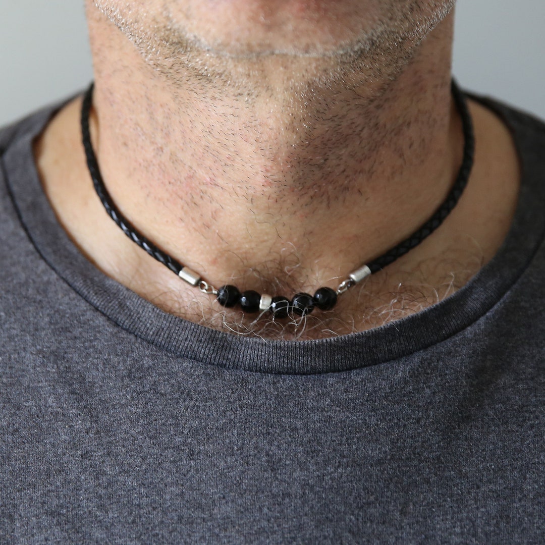 Black Onyx Necklace for Men With Sterling Silver and Natural - Etsy