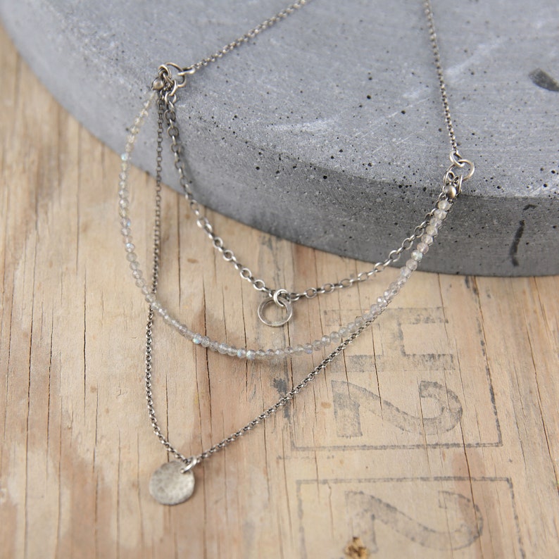boho necklace gift for her Labradorite necklace boho jewelry necklace silver layered necklace for women bohemian multistrand necklace