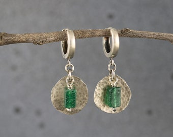 Sterling Silver Aventurine Dangle Earrings: Oxidized Gemstone Jewelry