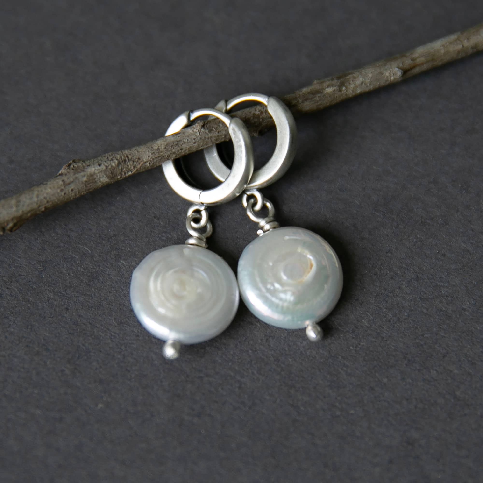 Sterling Silver Coin Pearl Earrings