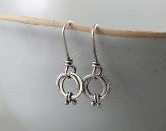 Sterling silver small hoop earrings, 3rd anniversary gift, hammered hoops, dainty hoop earrings, thick silver hoop earrings
