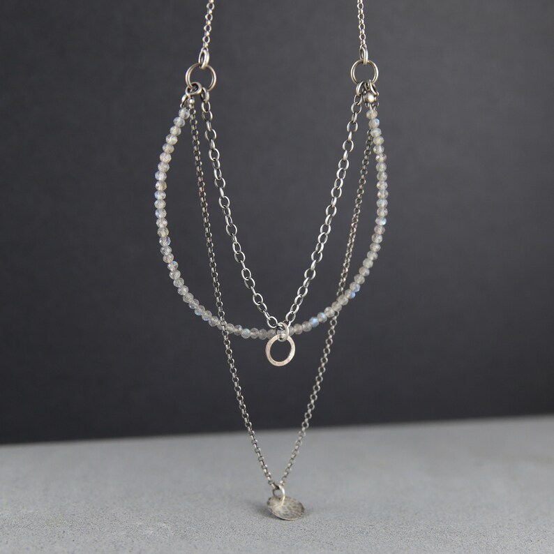 boho necklace gift for her Labradorite necklace boho jewelry necklace silver layered necklace for women bohemian multistrand necklace