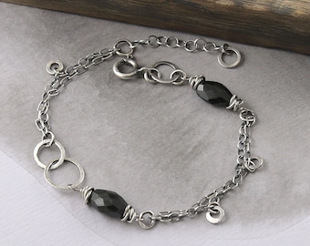 Black onyx bracelet, trending now simple everyday bracelet, sterling silver bracelets for women, oxidized silver chain bracelet