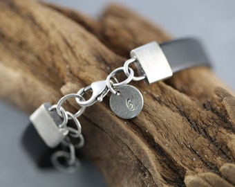 Personalized Mens Leather Bracelet: Custom Sterling Silver, Engraved Gift