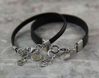 His and her bracelets, leather bracelets, sterling silver bracelets, two matching bracelets, anniversary gift, love bracelets, his and hers