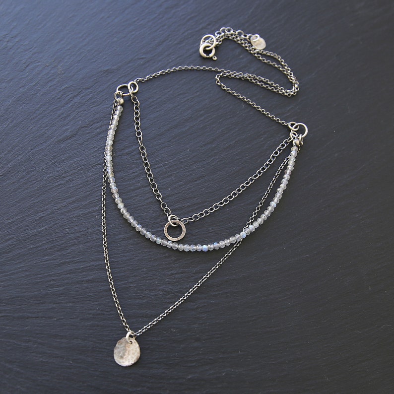 boho necklace gift for her Labradorite necklace boho jewelry necklace silver layered necklace for women bohemian multistrand necklace