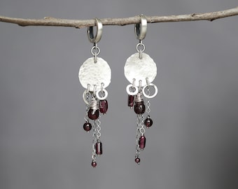 Trending Now Garnet Earrings, Silver Party Wear Earrings, January Birthstone Jewelry, Anniversary Gift for Women