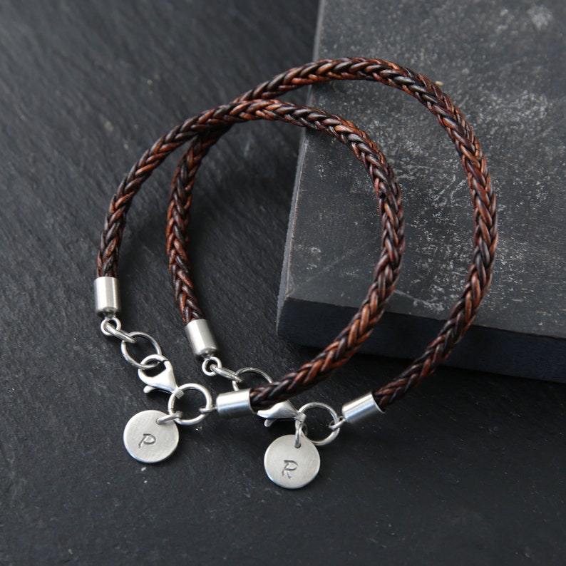 Ensemble de bracelets pour couple, bracelets en cuir assortis, bracelets en argent et en cuir, cadeau du 7e anniversaire pour homme, cadeau de la Saint-Valentin pour lui image 10