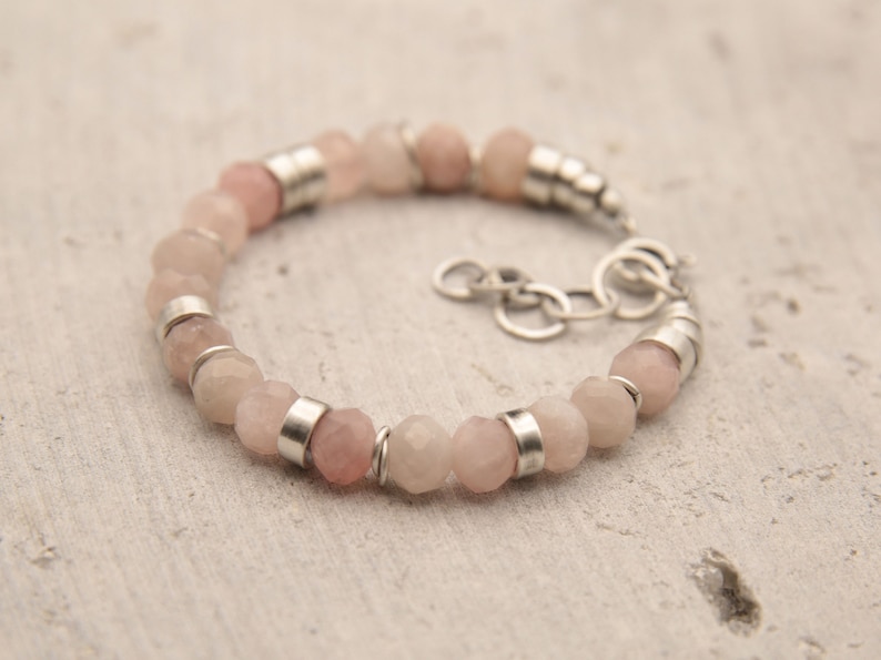 Rose quartz bracelet, January birthstone birthday gift for women, sterling silver love and friendship bracelet, luxury bracelet image 6