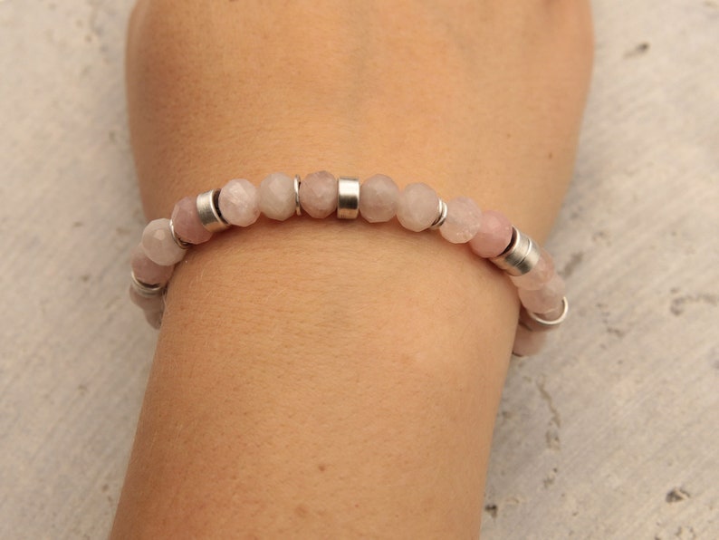 Rose quartz bracelet, January birthstone birthday gift for women, sterling silver love and friendship bracelet, luxury bracelet image 2