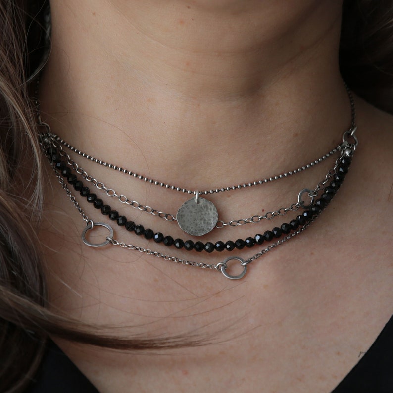 Black tourmaline necklace for women, boho necklace, tourmaline jewelry, multistrand necklace, layered necklace, Valentines day gift image 3