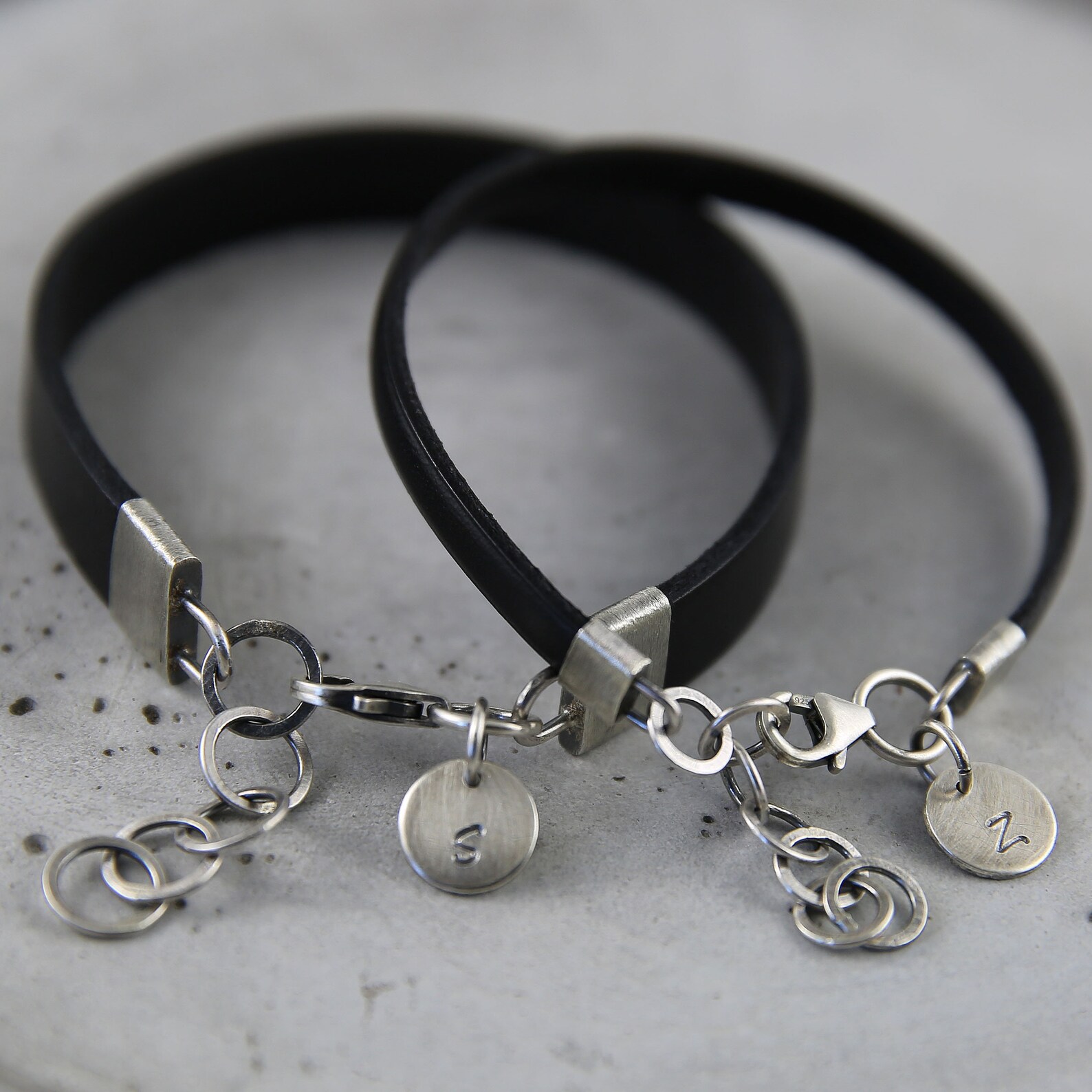 His and Her Bracelets Leather Bracelets Sterling Silver Etsy Sweden