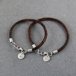 Ensemble de bracelets pour couple, bracelets en cuir assortis, bracelets en argent et en cuir, cadeau du 7e anniversaire pour homme, cadeau de la Saint-Valentin pour lui image 2