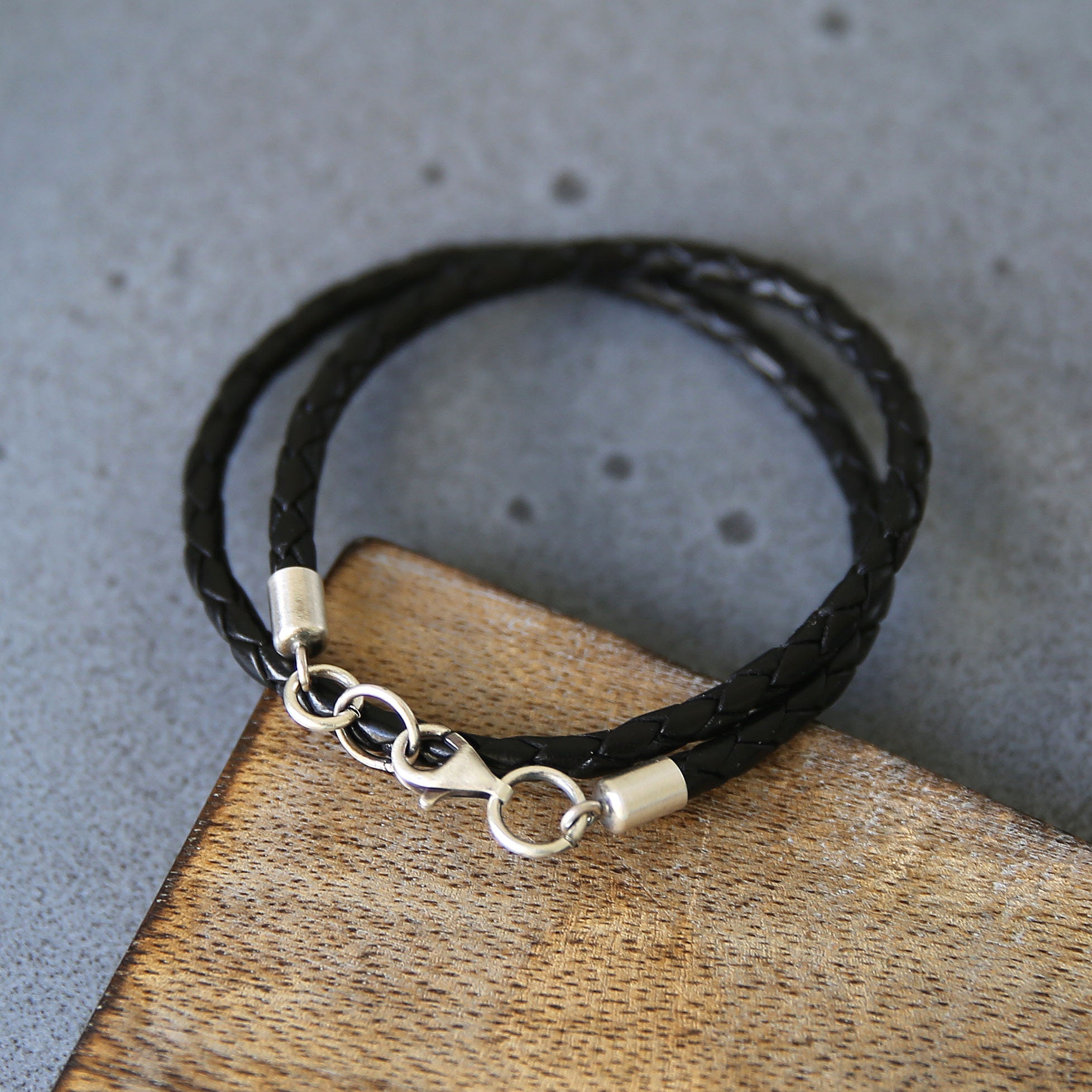 Mens double wrap leather bracelet with sterling silver man Etsy