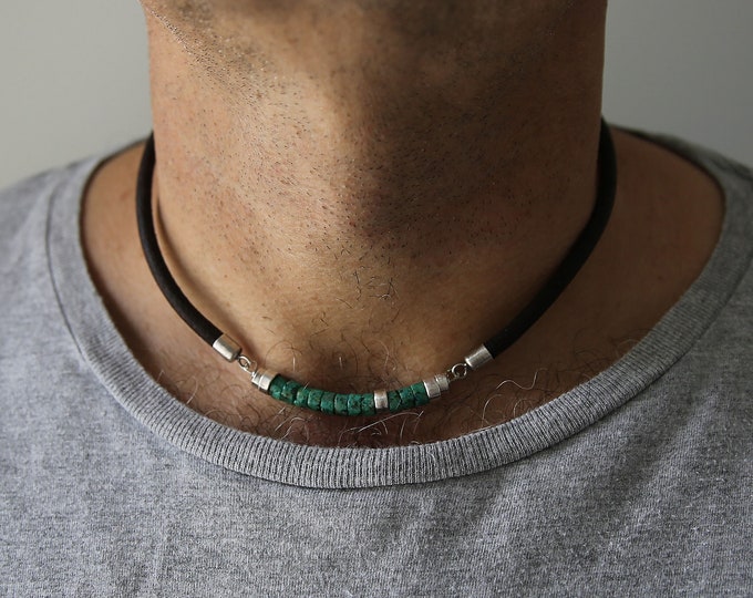 Turquoise necklace men, leather necklace, anniversary gift for men, mens jewelry, dad birthday gift, turquoise jewelry, dad gift