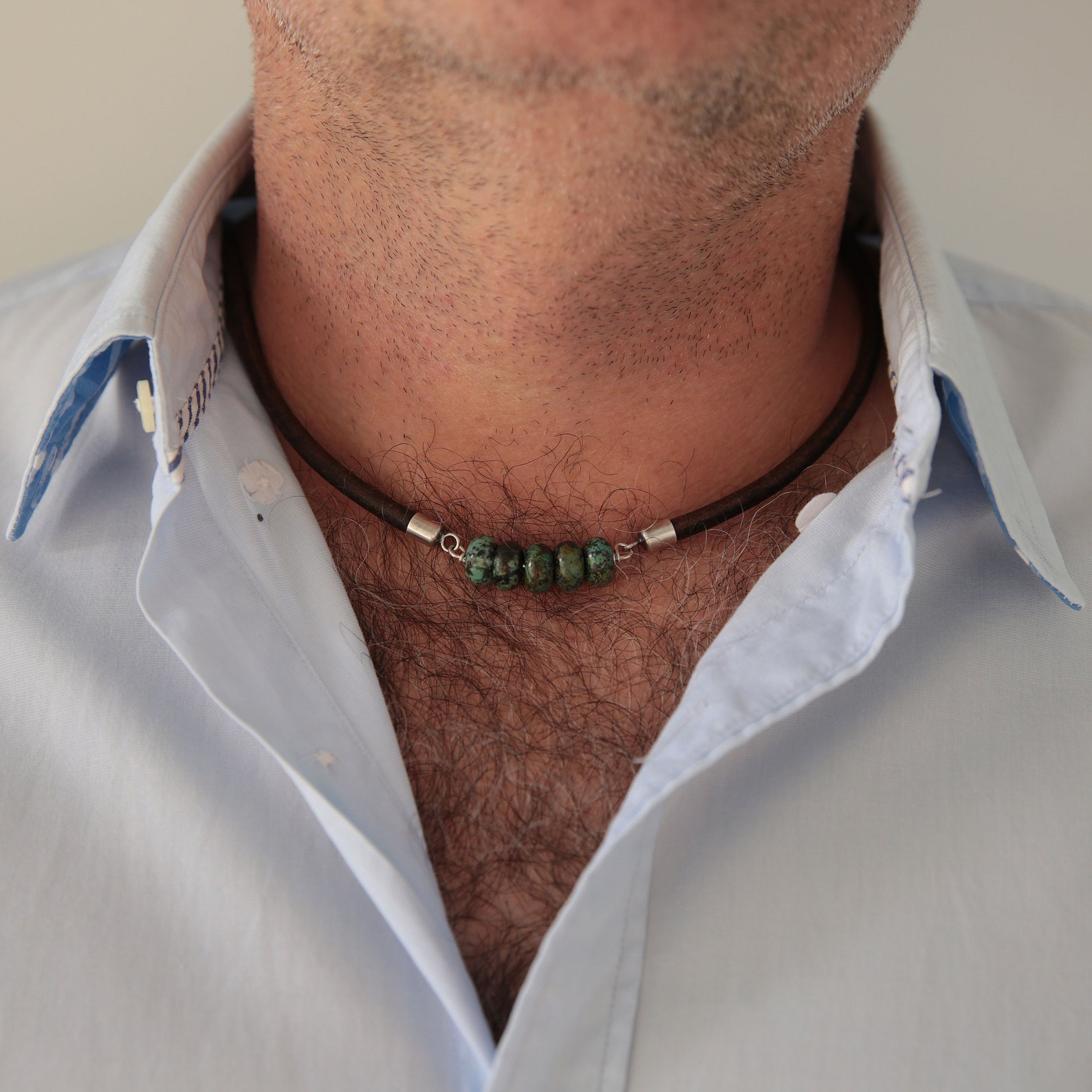 Turquoise Necklace for Men Leather Necklace Mens Necklace Etsy