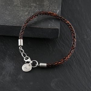 Personalized Braided Leather Bracelet: Sterling Silver Initial Charm