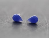 Agate post earrings, blue drop earring, sterling silver small simple modern earrings, stud earrings, small earrings