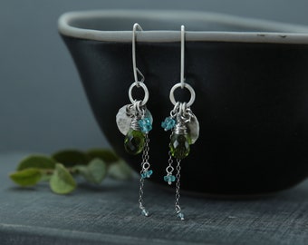 Cool bohemian earrings, green quartz sterling silver earrings, eco friendly earrings, best friend gift, unique gift for women, boho jewelry