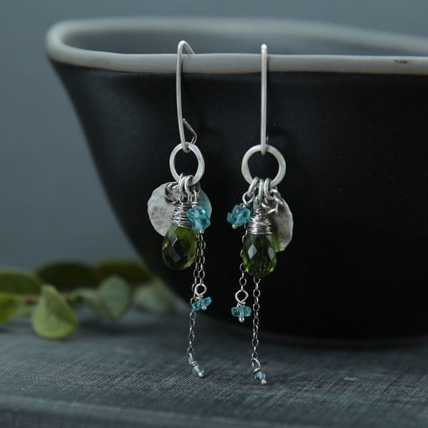 Cool bohemian earrings, green quartz sterling silver earrings, eco friendly earrings, best friend gift, unique gift for women, boho jewelry